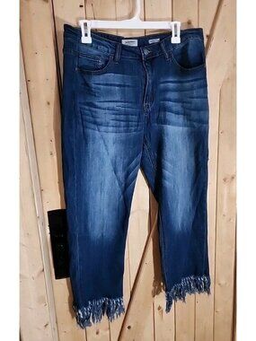 Judy Blue Jeans Womens 1XL Cropped Fit Fringe Mid Rise Denim Stretch Adorable